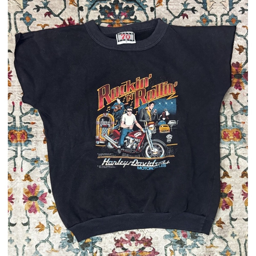 Vtg 1987 Harley Davidson Elvis Presley Rockin N Rollin Short Sleeve Sweatshirt M